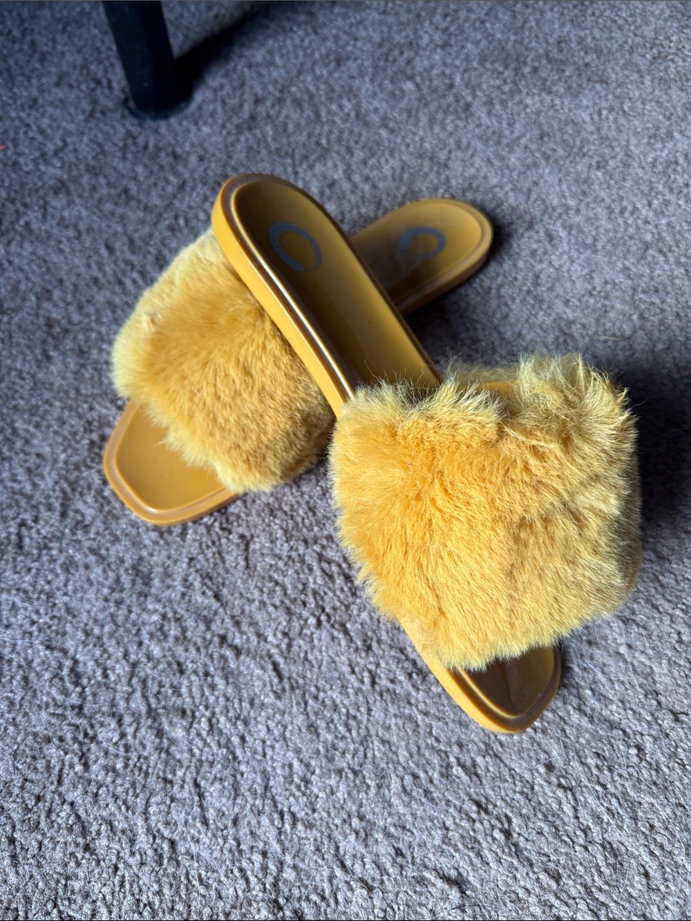 Faux Fur Slide Sandals in Mustard Yellow - Women